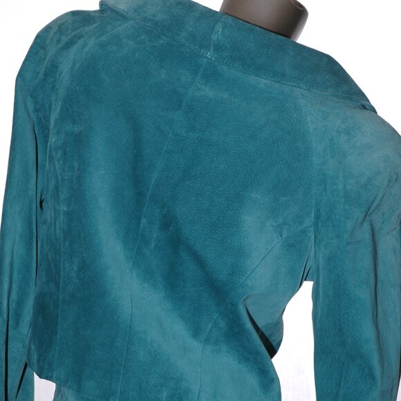 Suede Leather JACKET & SKIRT Dress 2 pc. Suit Set Aqua Teal Danier Womens M / 8 - Picture 6 of 9